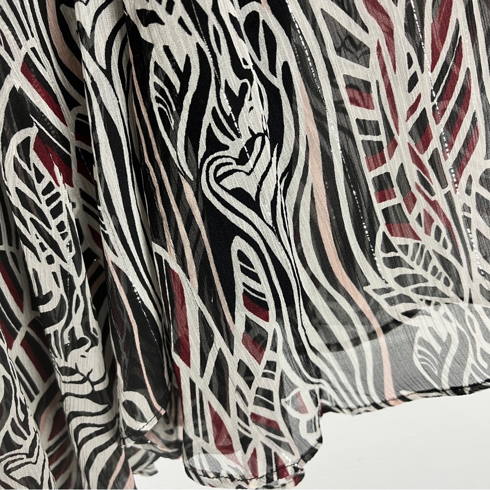 DKNY Black and White Silk Midi Skirt with Subtle Pink Accents - Picture 2 of 9